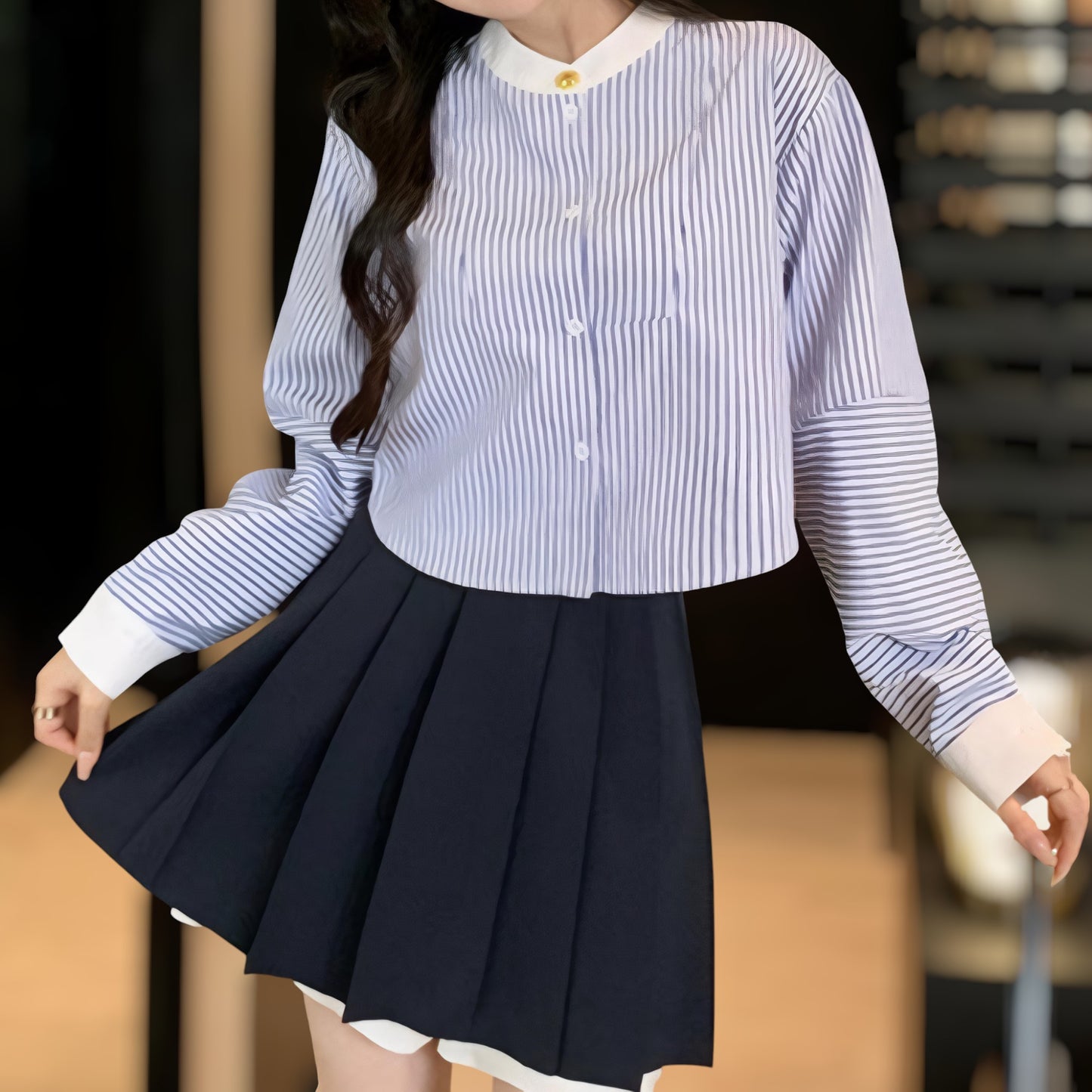 Lia Soft Stripe Cuff Blouse