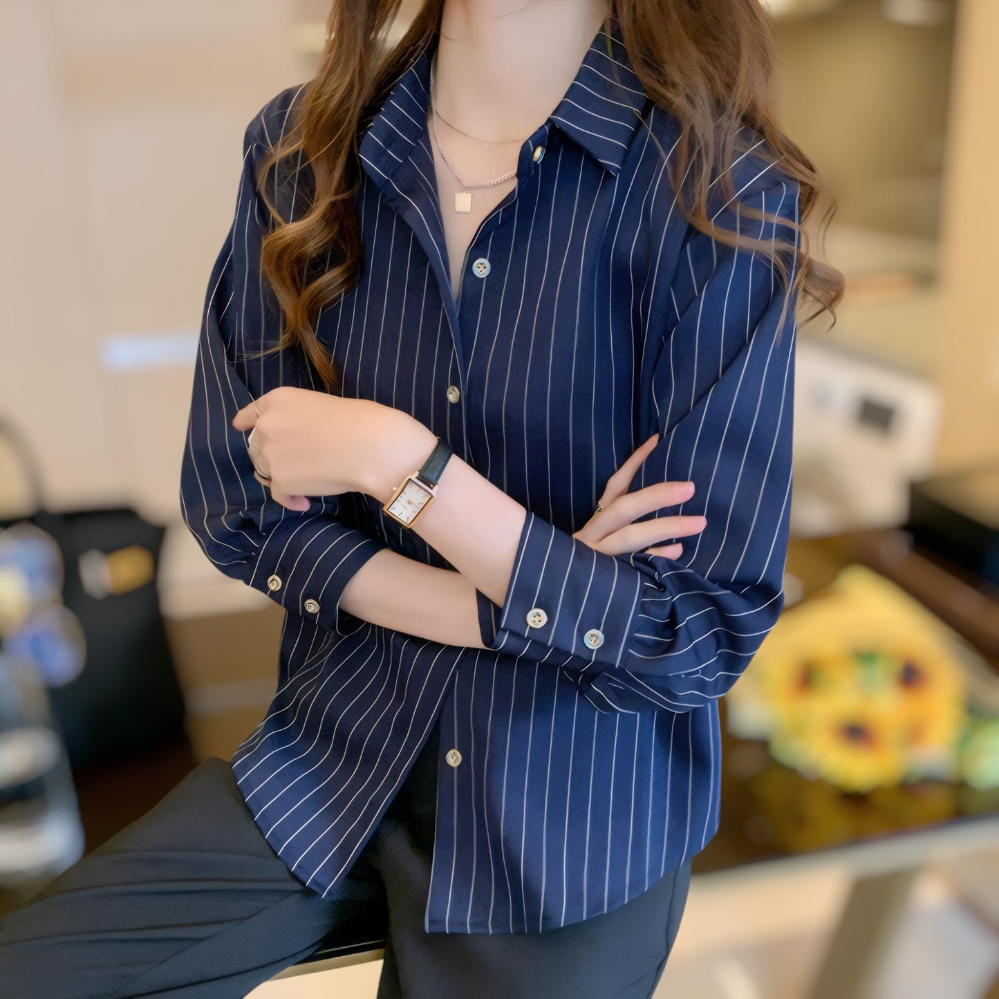 Line Poise Soft Printed V-Neck Blouse