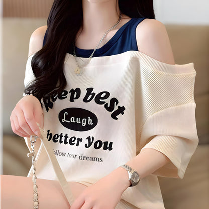 Lara Off-Shoulder Waffle T-Shirt