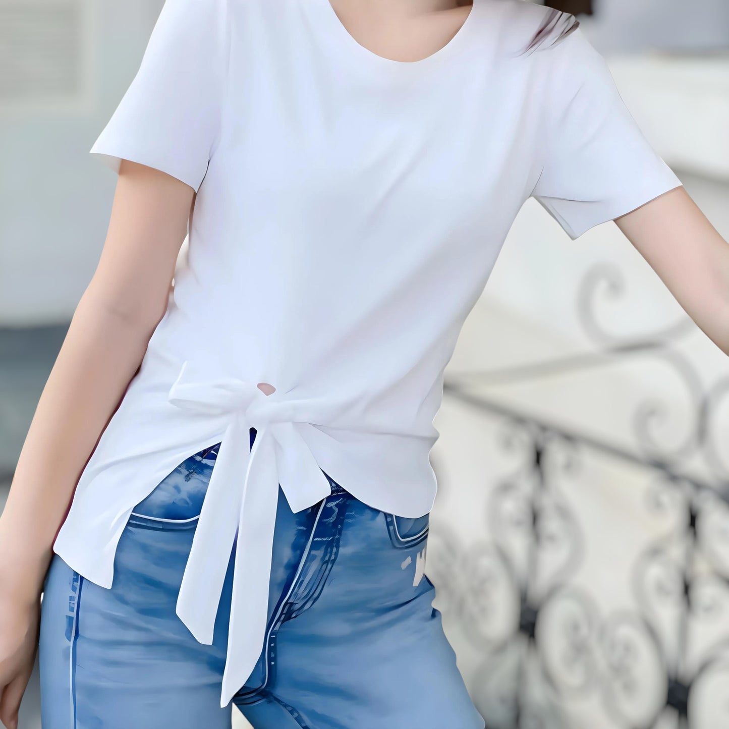 Serene Bow Side Cotton T-Shirt