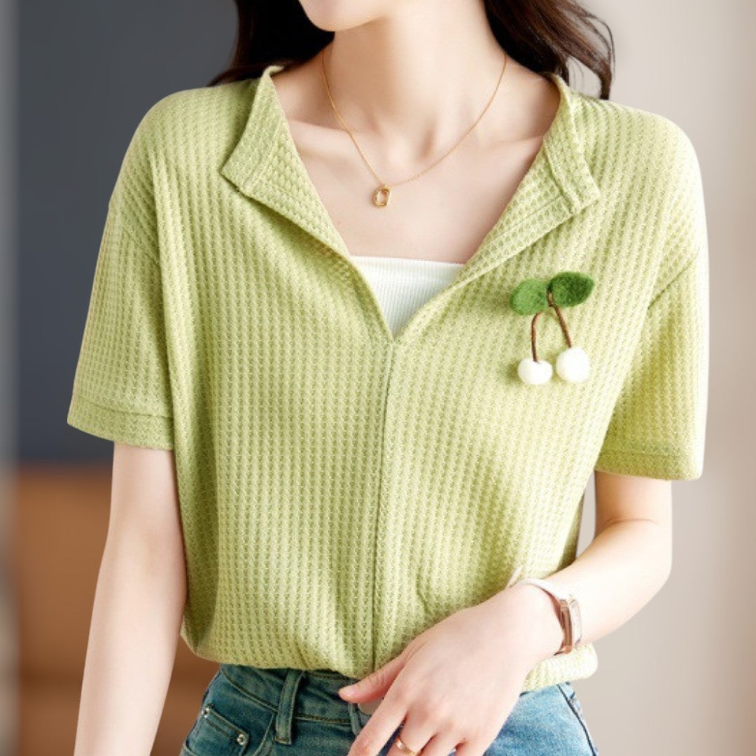 Cherry Light Slit Knit T-Shirt