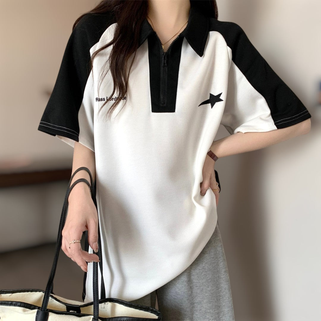 Lyra Contrast Zip Polo T-Shirt