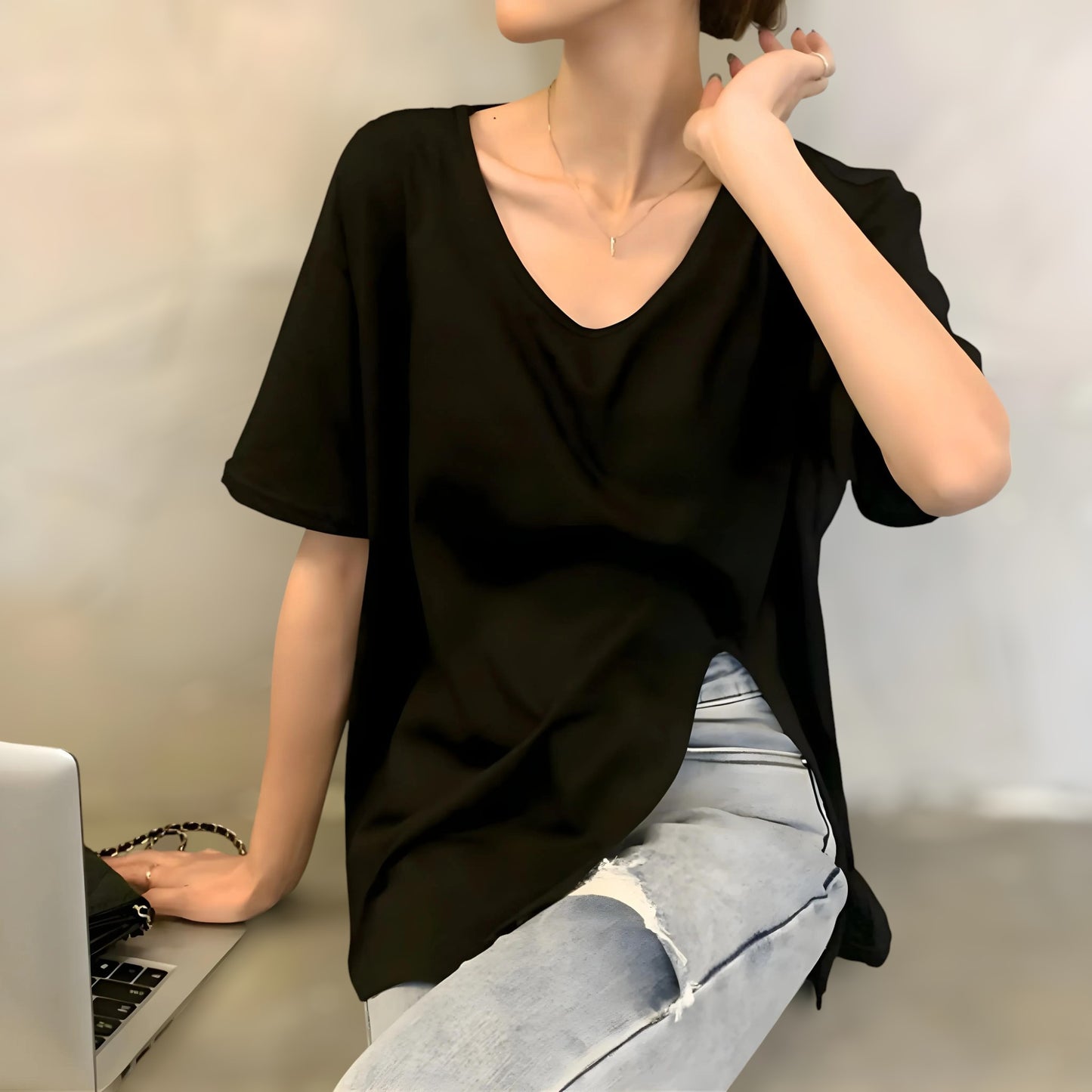 Elva Asym Side-Slit T-Shirt