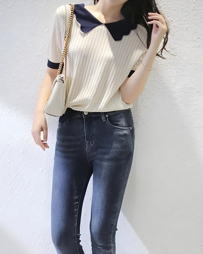 Lysa Wave Collar Knit Top