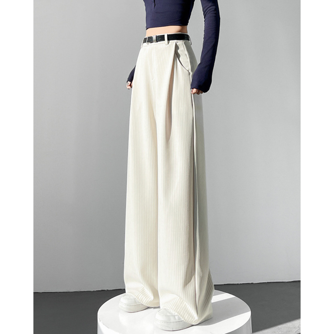 Amira Pinstripe Belted Trousers