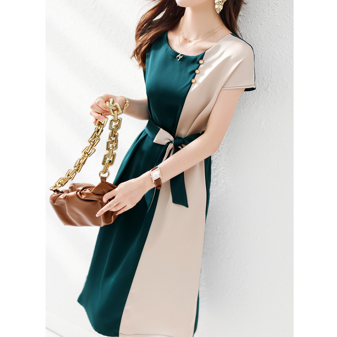 Olive Cream Colorblock Dress