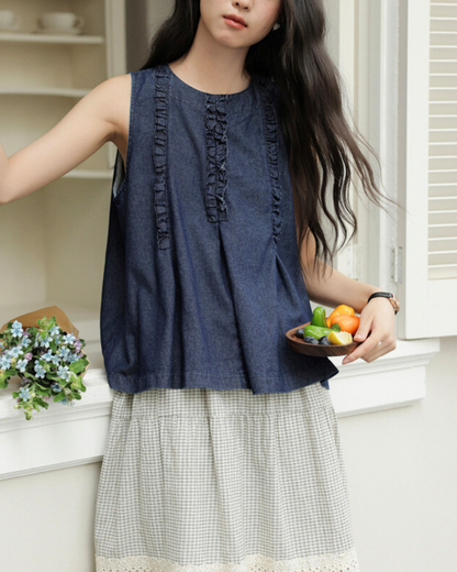 Mielle Frill Denim Sleeveless Shirt