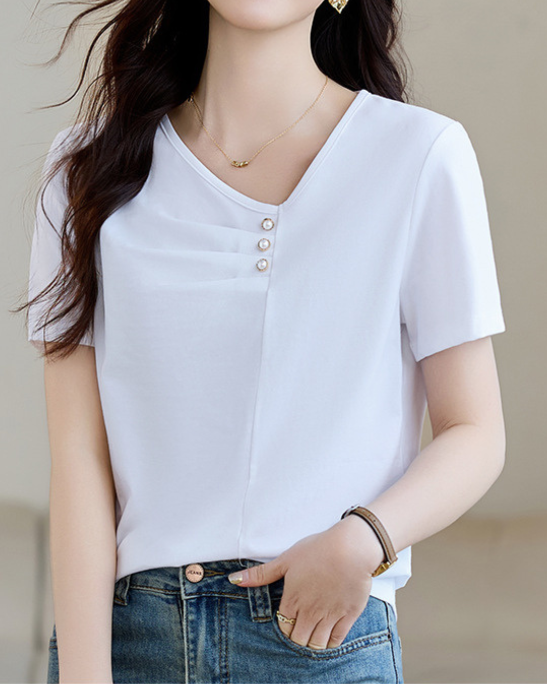 Mila Pleat Button T-Shirt