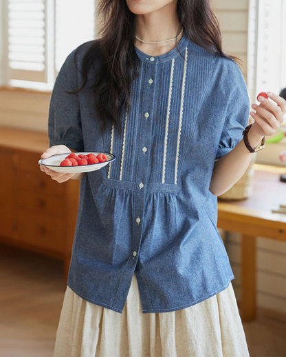 Elva Stitch Panel Denim Blouse