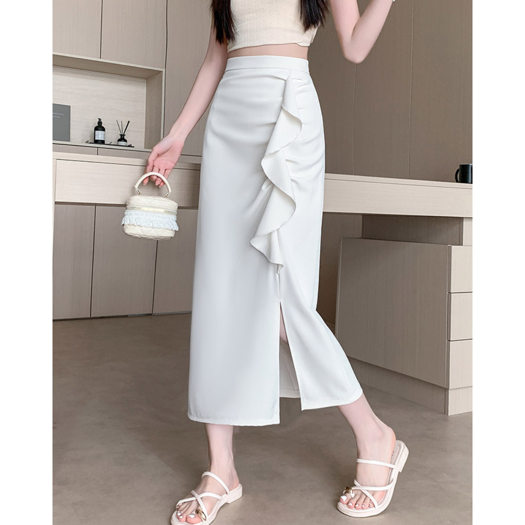 Noa Curve Ruffle Slit Skirt