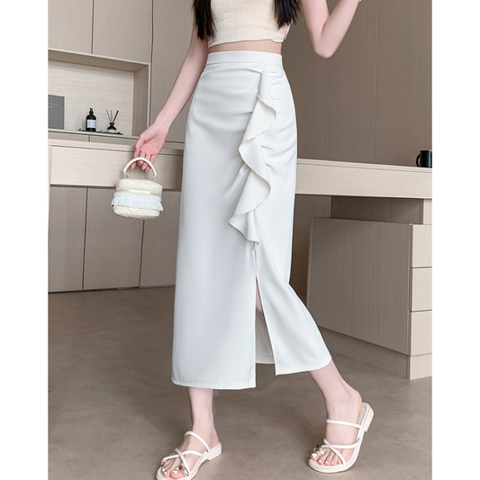 Noa Curve Ruffle Slit Skirt