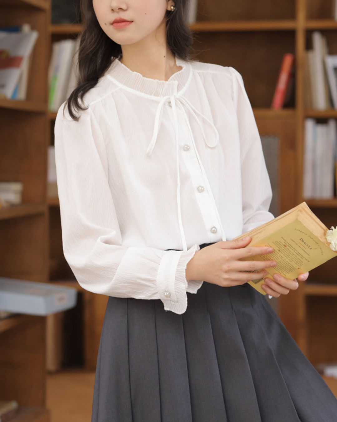 Elva Tie Neck Pearl Blouse