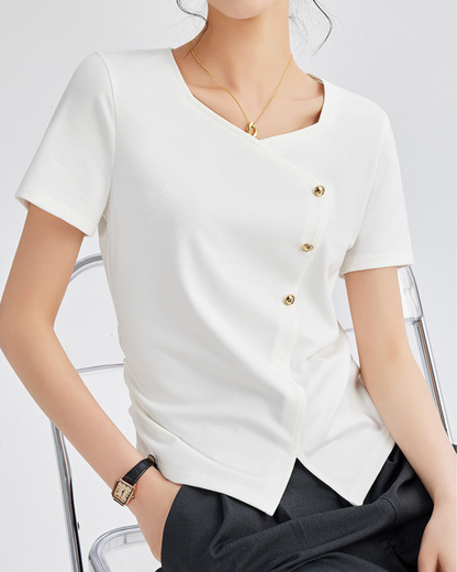 Mira Twist Button Draped T-Shirt