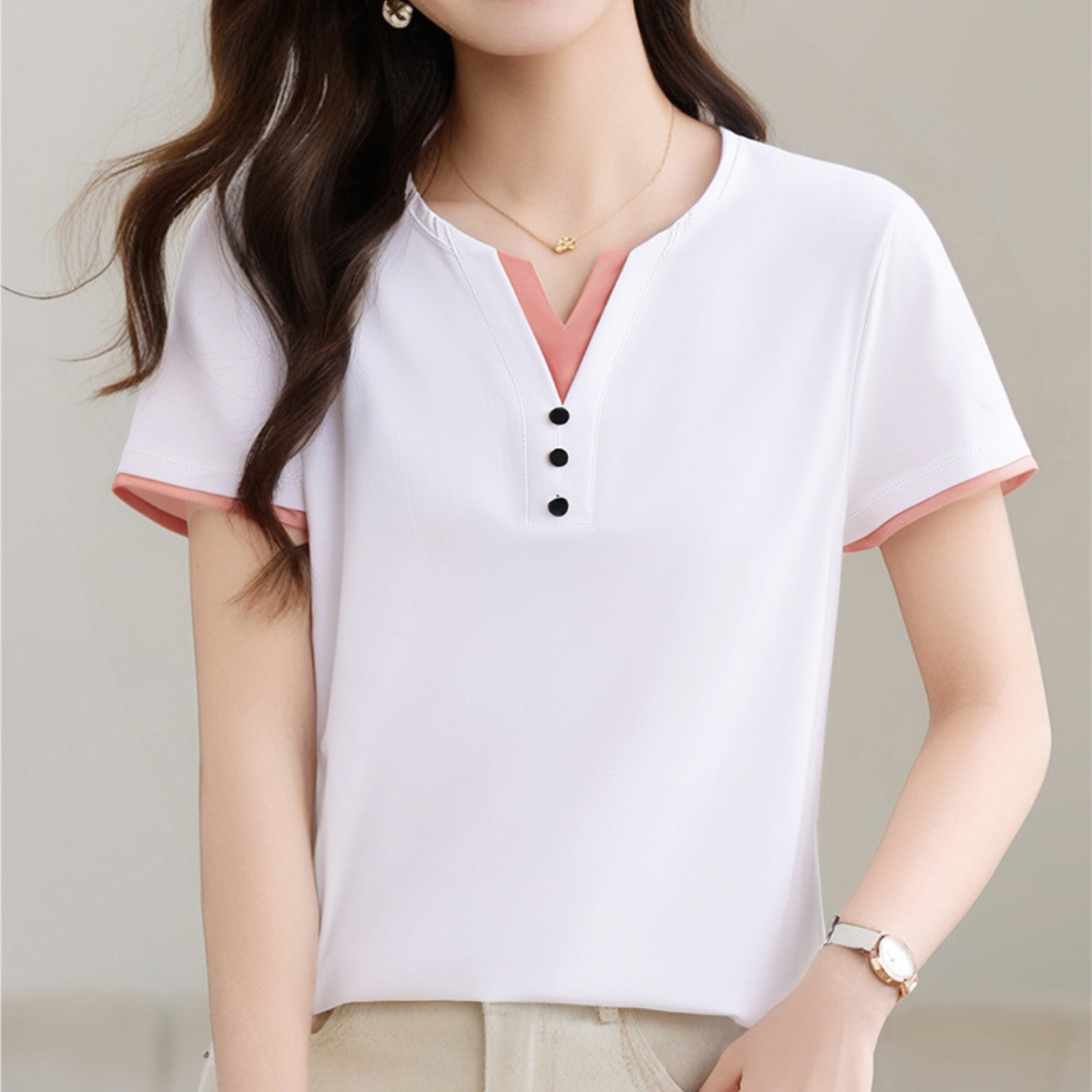 Clara Trim Button Cotton T-Shirt