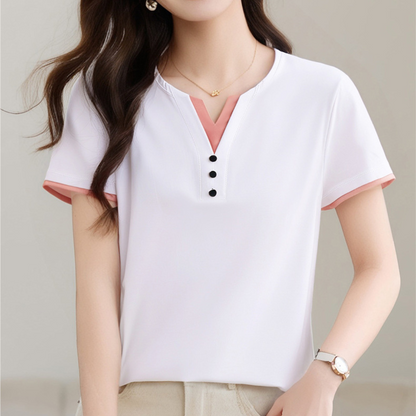 Clara Trim Button Cotton T-Shirt
