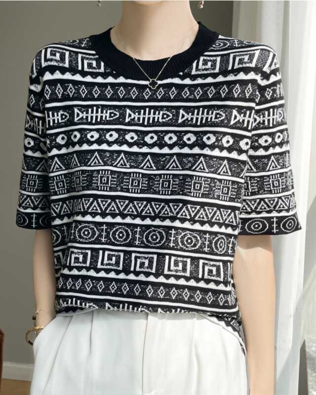 Noir Pattern Ease Knit T-Shirt