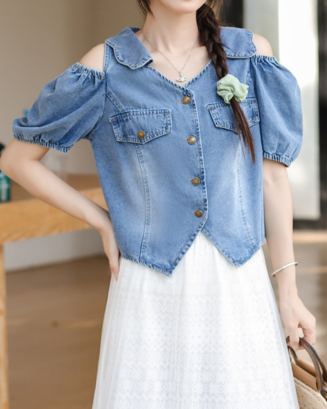 Vienna Soft Shoulder Denim Blouse