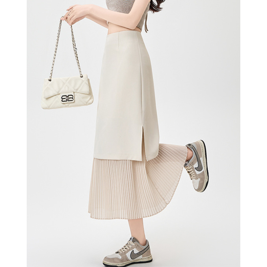 Mina Pleat Layer Midi Skirt