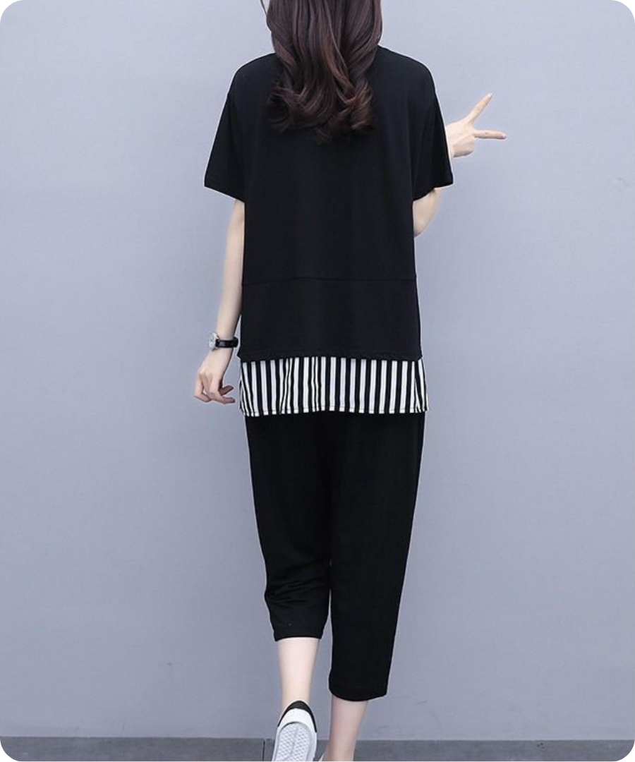 Noir Stripe Layered Tee Set