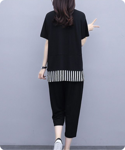 Noir Stripe Layered Tee Set