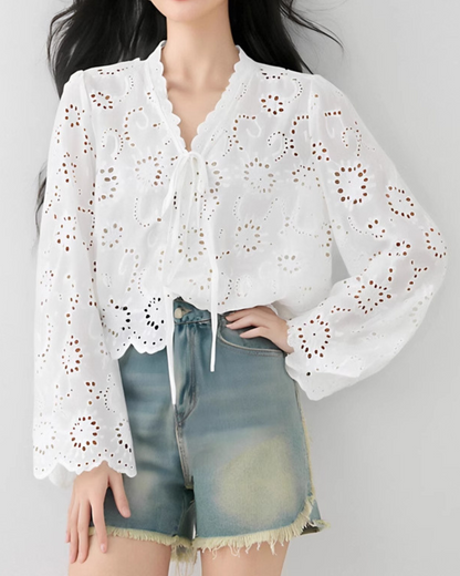 Elva Eyelet Flare Blouse