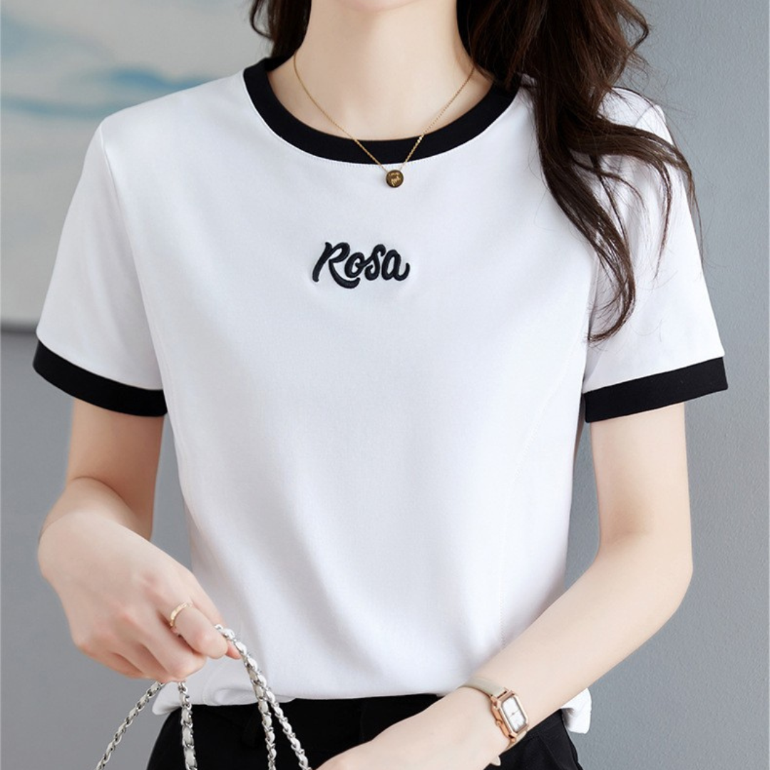 Rosa Contrast Trim Cotton T-Shirt