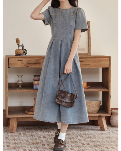Elowen Gathered Denim Midi Dress