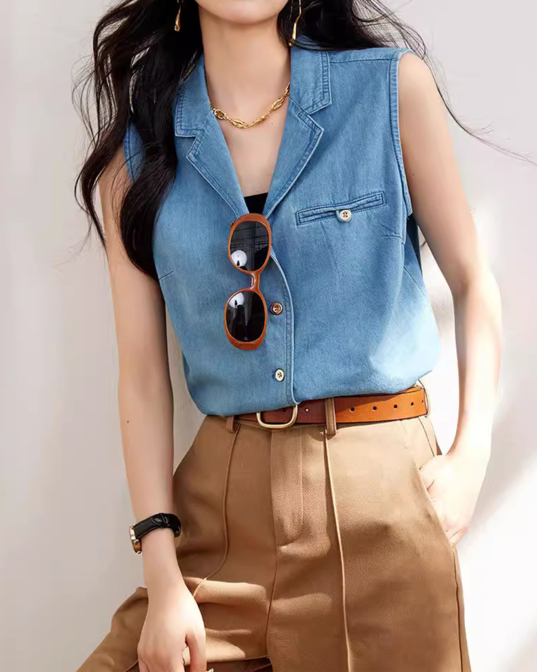 Mira Notch Collar Sleeveless Shirt