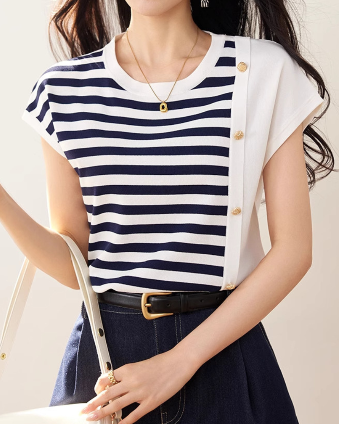 Marin Stripe Button Knit T-Shirt
