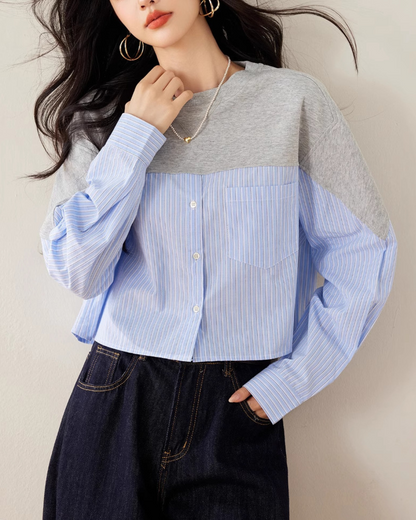 Elva Contrast Panel Cropped Shirt