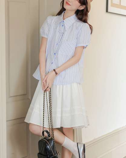 Mira Ribbon Stripe Puff Blouse