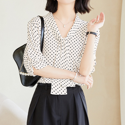 Amelie Dot Soft Tie Blouse