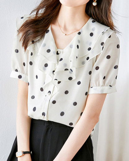 Mira Dot Ruffle Collar Blouse
