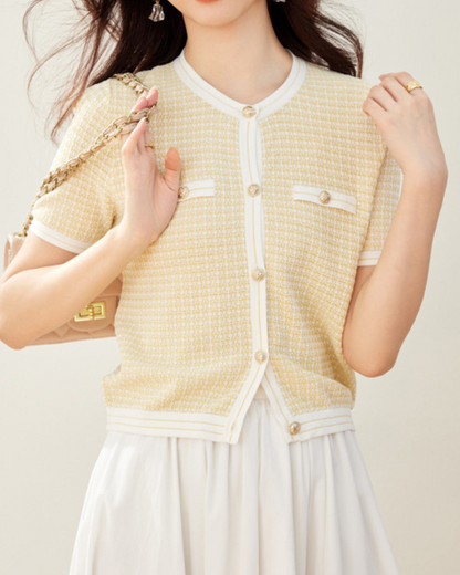 Maelle Tweed Trim Knit Tee