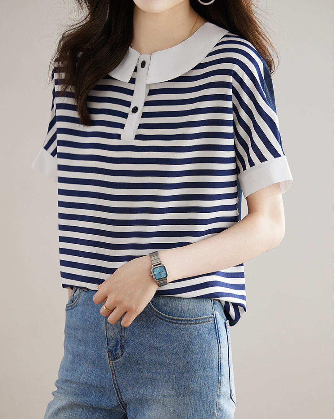 Marine Ease Stripe Collar Shirt
