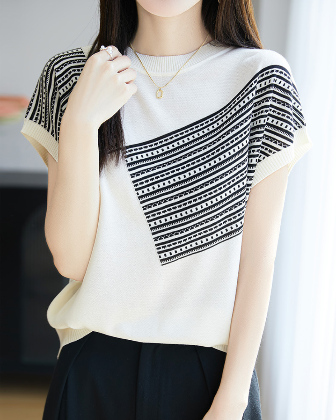 Amelie Soft Geo Stripe Knit Top