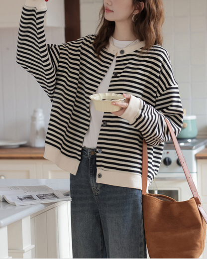 Marine Stripe Cozy Knit Cardigan