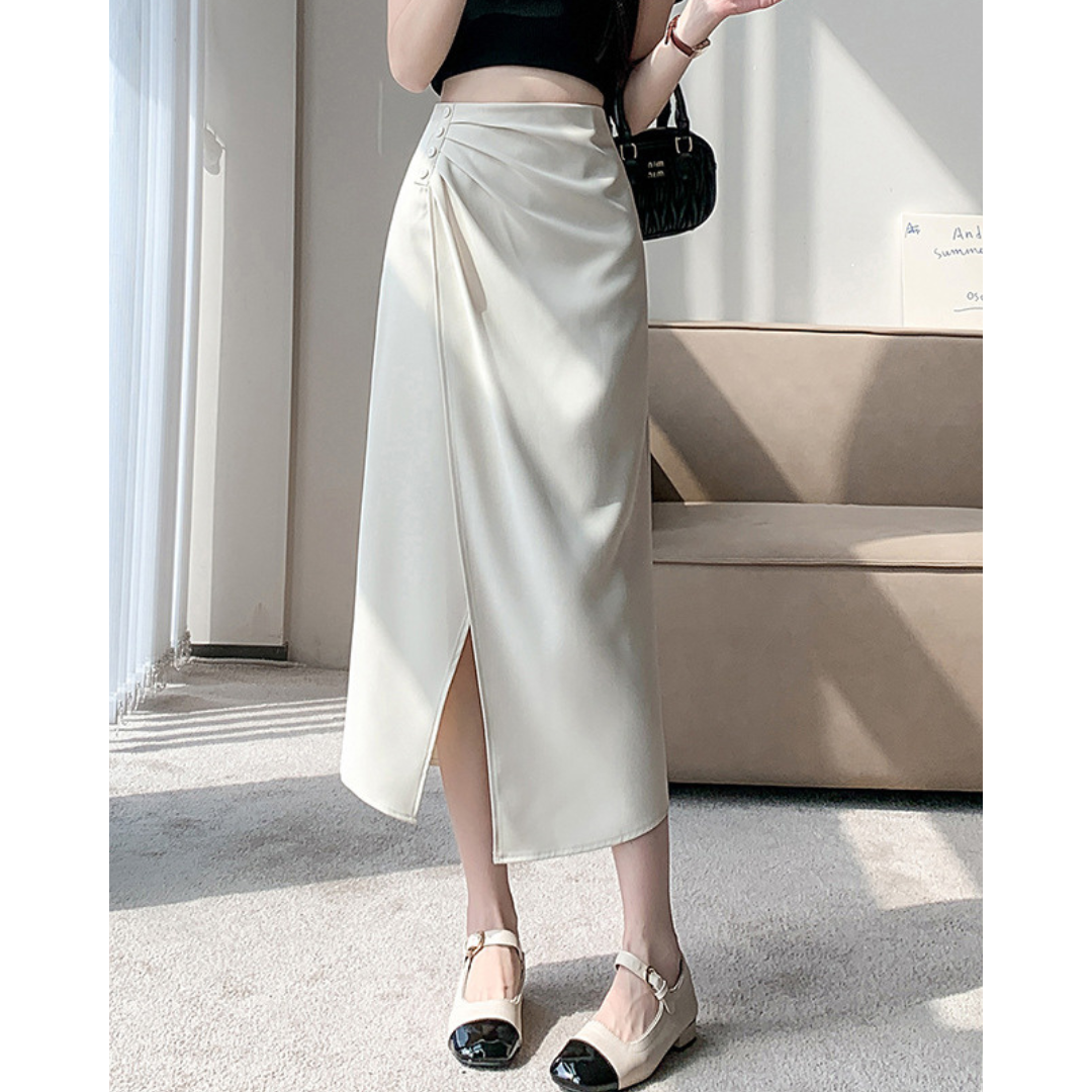 Lena Gathered Curve Midi Skirt