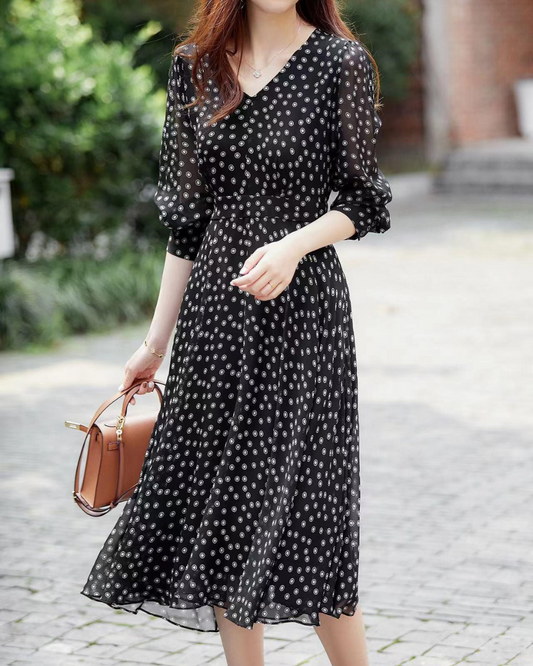 Elora Whisper Dot Flare Dress