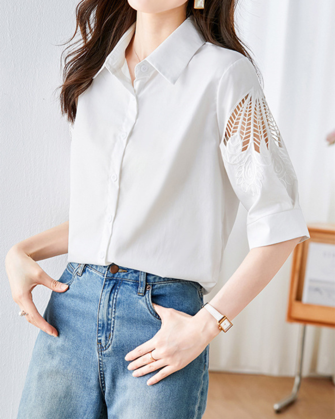 Isla Breeze Embroidered Sleeve Shirt