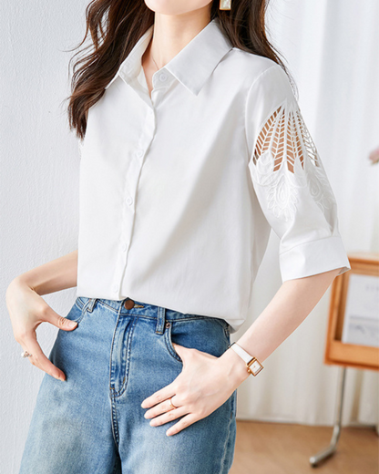 Isla Breeze Embroidered Sleeve Shirt