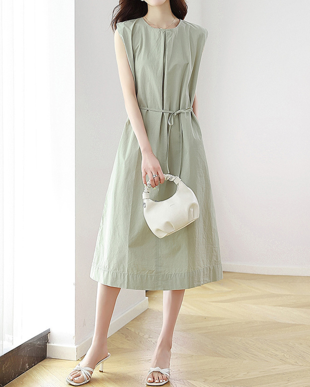 Haven Mist Belted Midi Dress