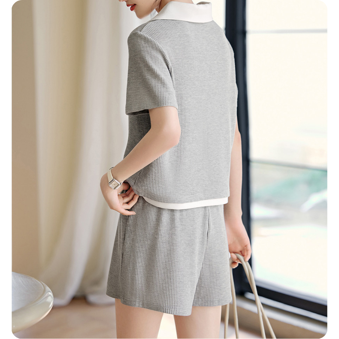 Lina Textured Collar Lounge Set