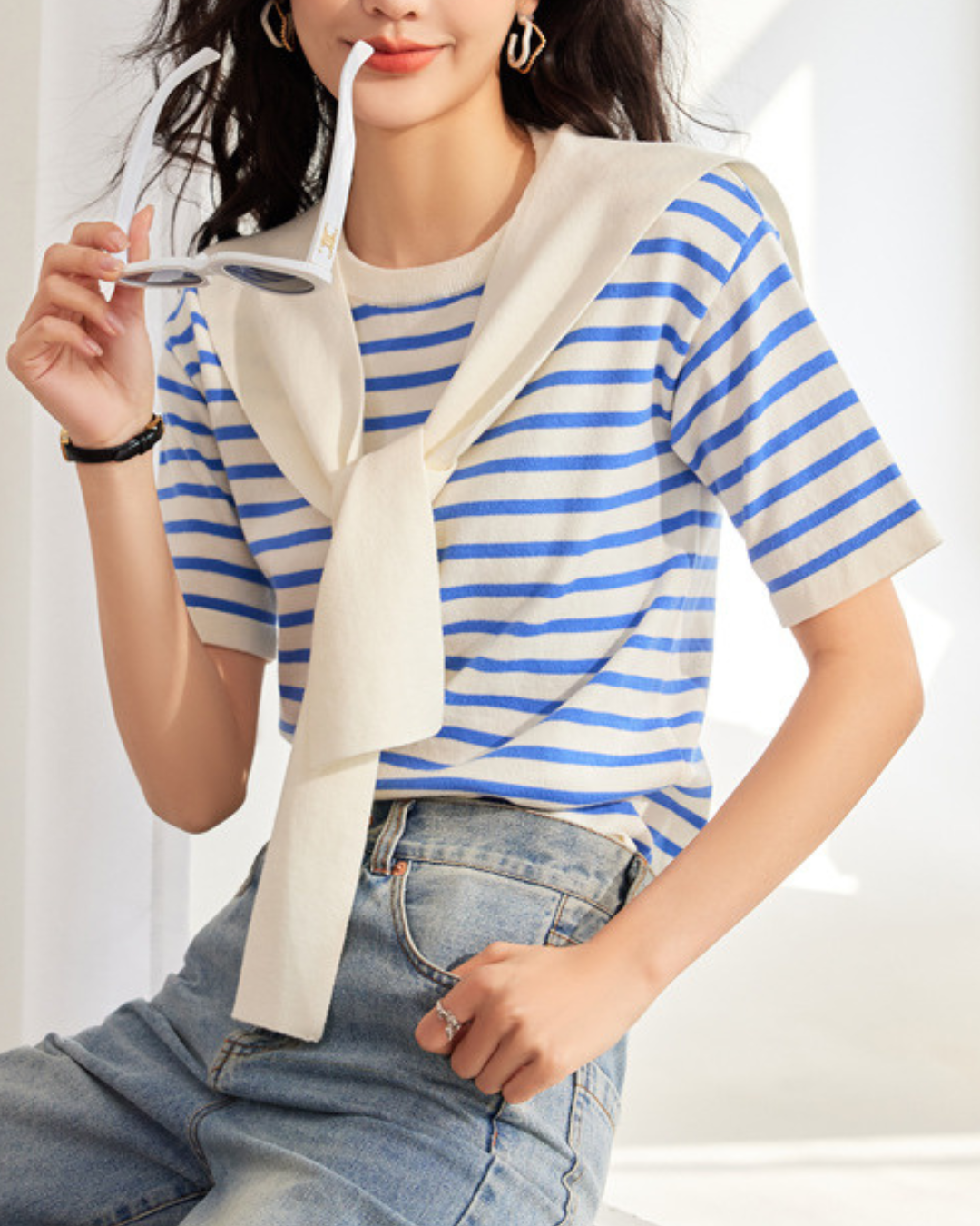 Ava Stripe Soft Drape T-Shirt