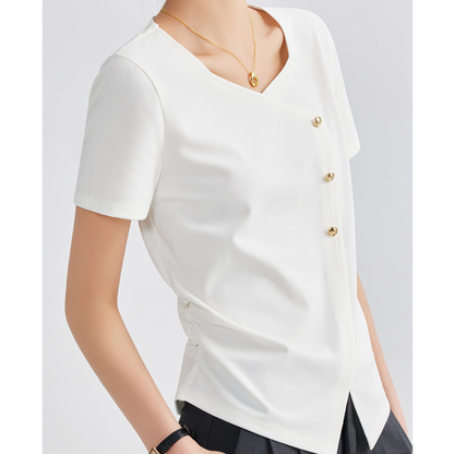 Mira Twist Button Draped T-Shirt