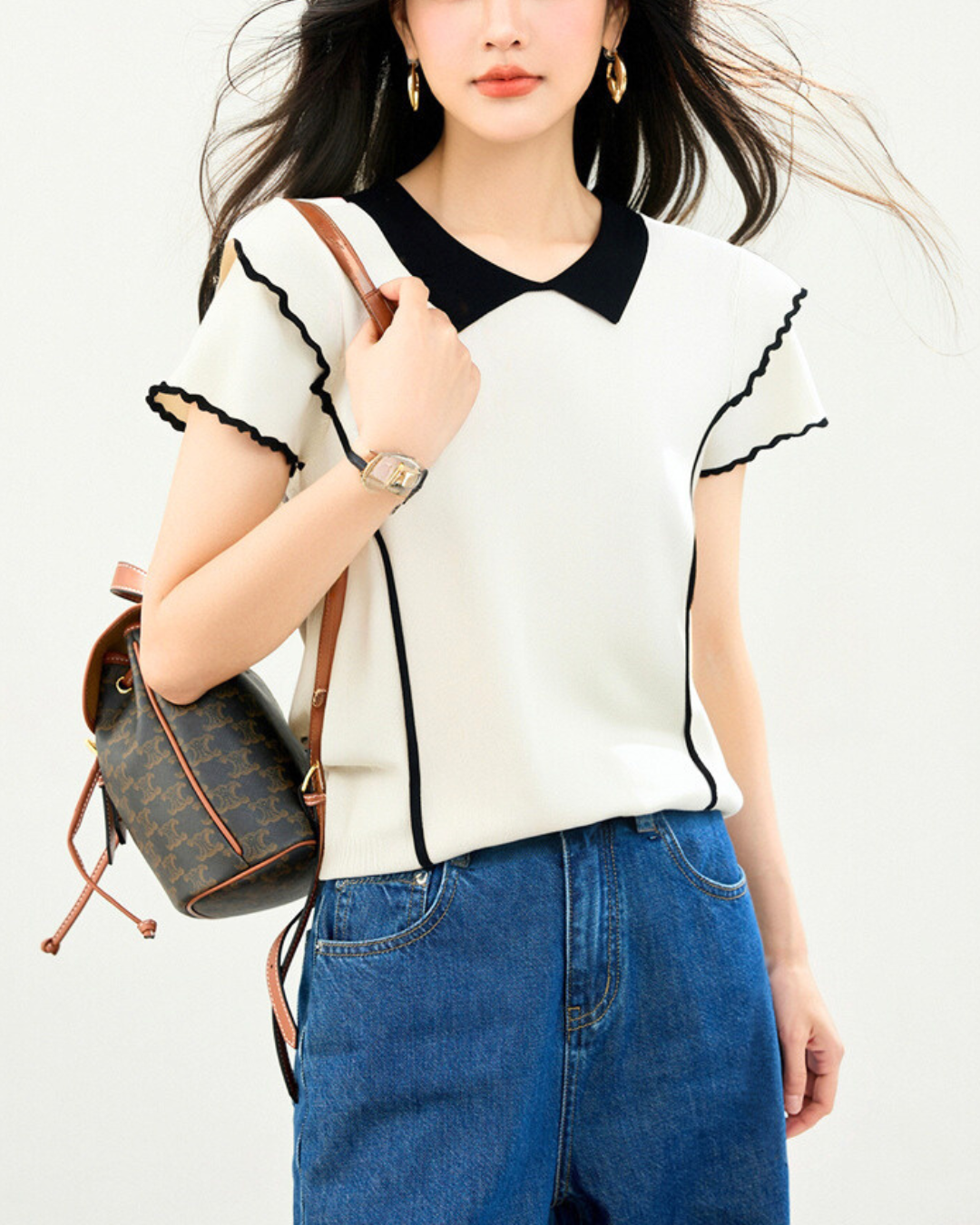 Delia Contrast Petal Knit T-Shirt