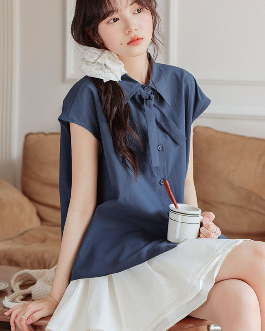 Rhea Soft Tie Collar Blouse