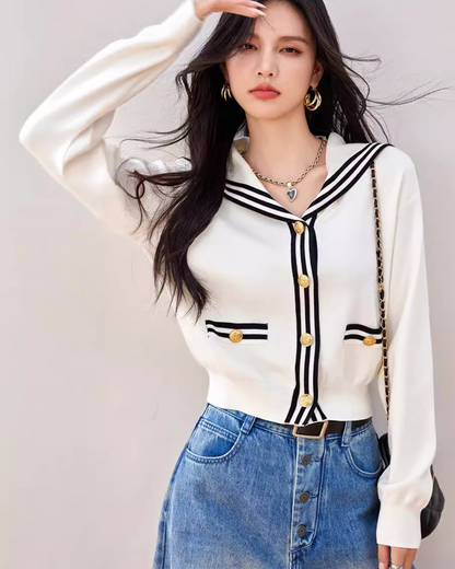 Marine Line Gold Button Cardigan