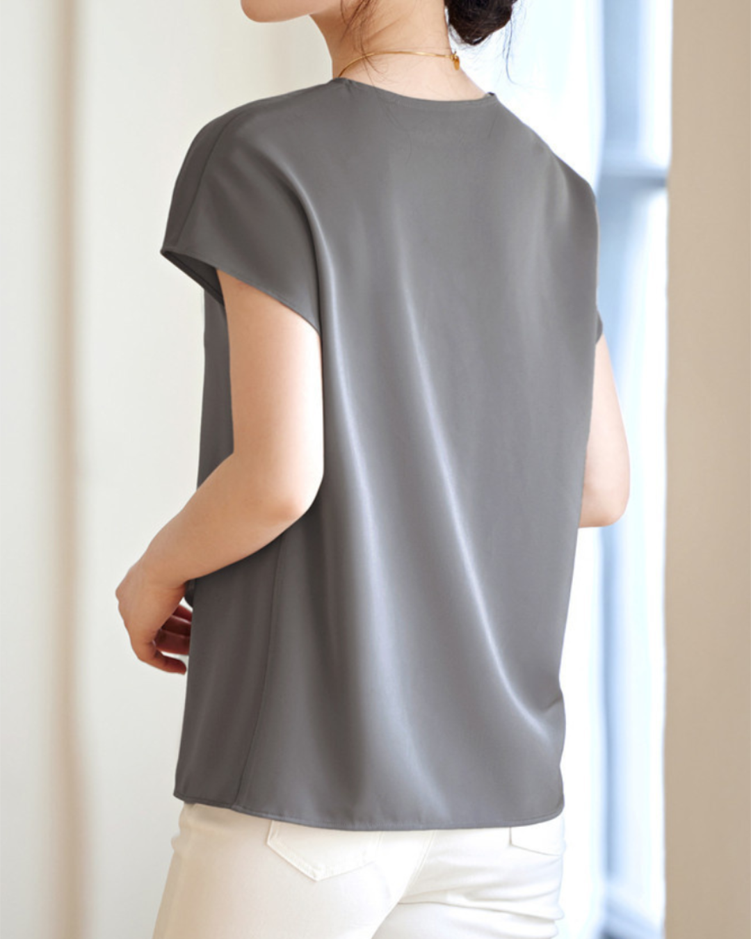 Aria Drape Pearl Collar Blouse