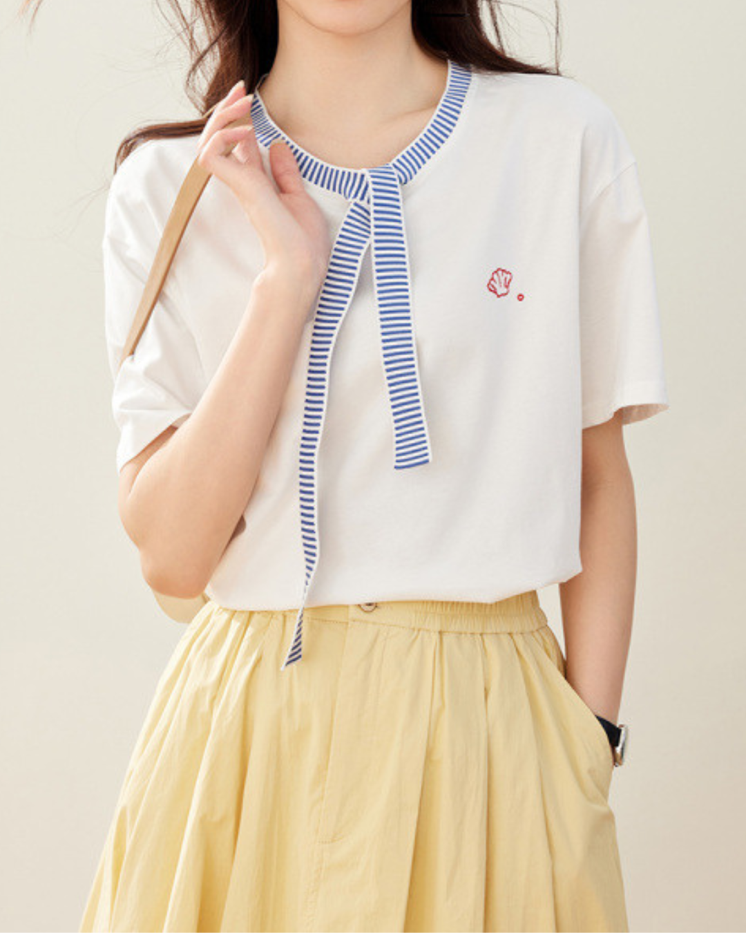 Serena Tie Trim Cotton T-shirt